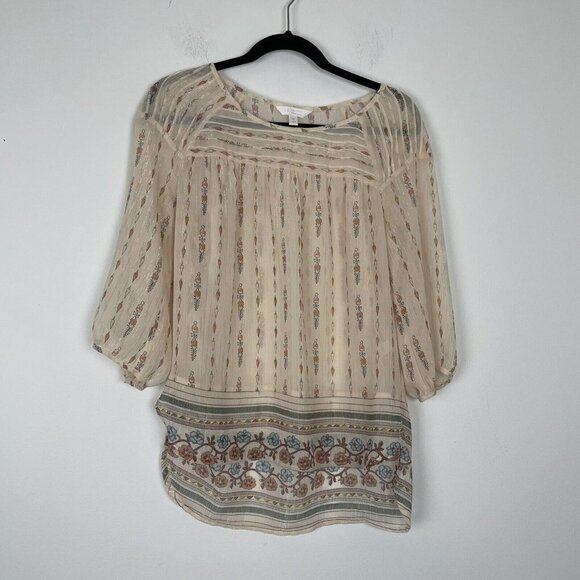 Lauren Conrad Printed Chiffon Peasant Top Zina Geo Sunkiss Size Medium - Picture 2 of 12
